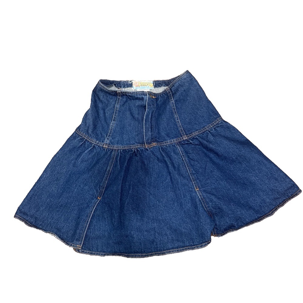 Vintage Free Agent Denim Jean Skirt Size‎ 9-10 Cowgirl Western Y2K